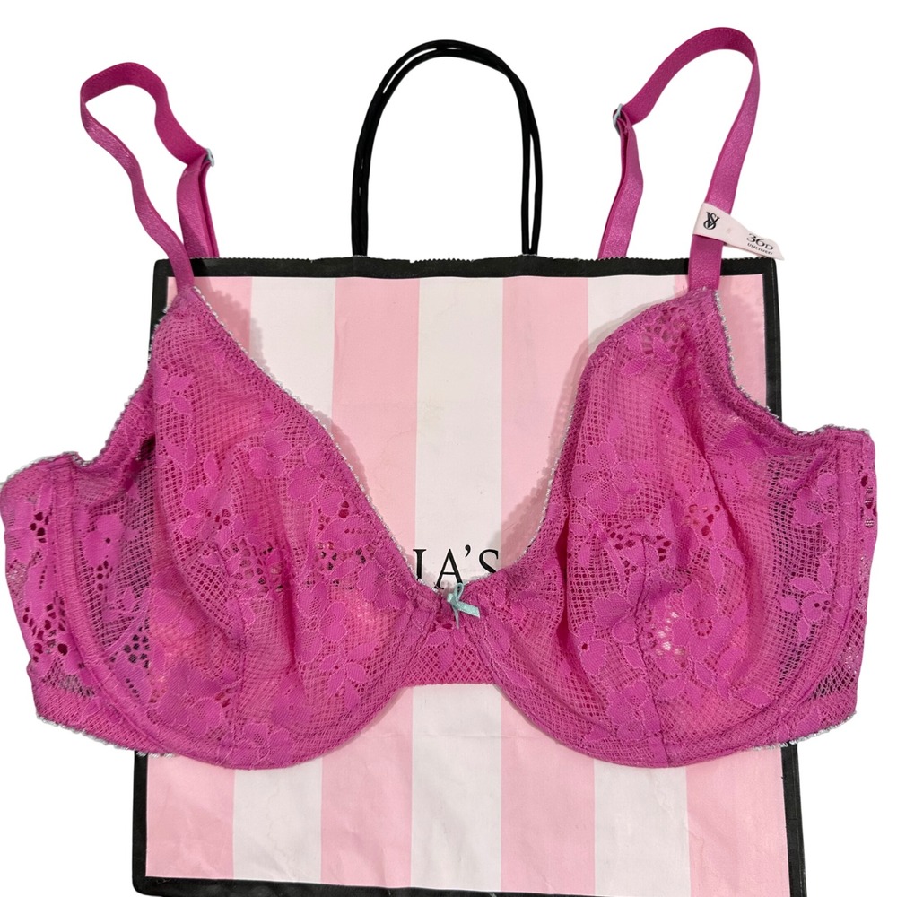 NWT Victoria's Secret Tease Pink Floral Lace Unlined Demi Bra 36D Underwire